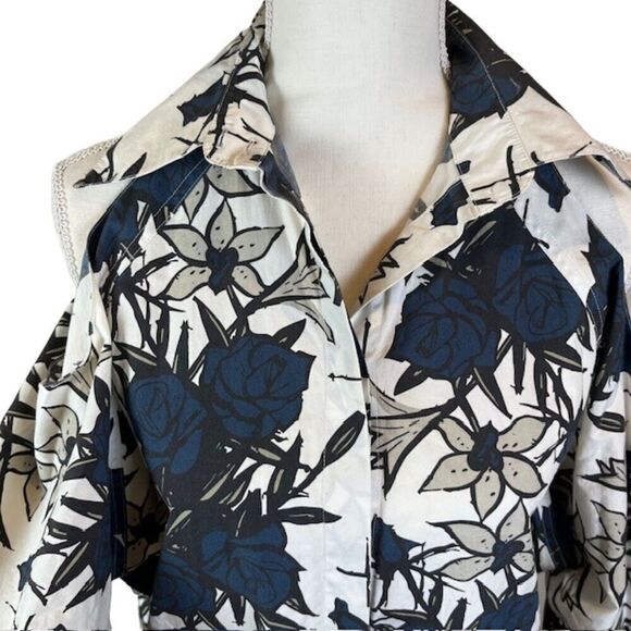 Nina Ricci Cold Shoulder Oversized Preppy Floral Collared Dress Size 34 (Small) - Picture 3 of 14